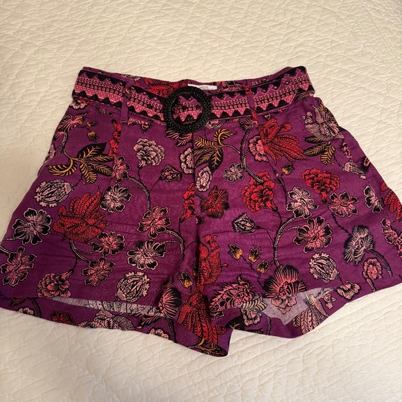 Nicole Miller Linen Paisley Shorts with Belt - Picture 1 of 5